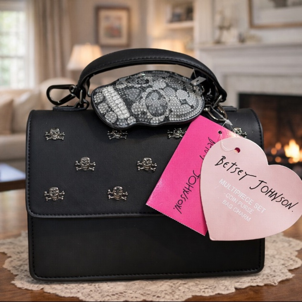 Betsey Johnson Black and Silver Skull Crossbody Bag Set